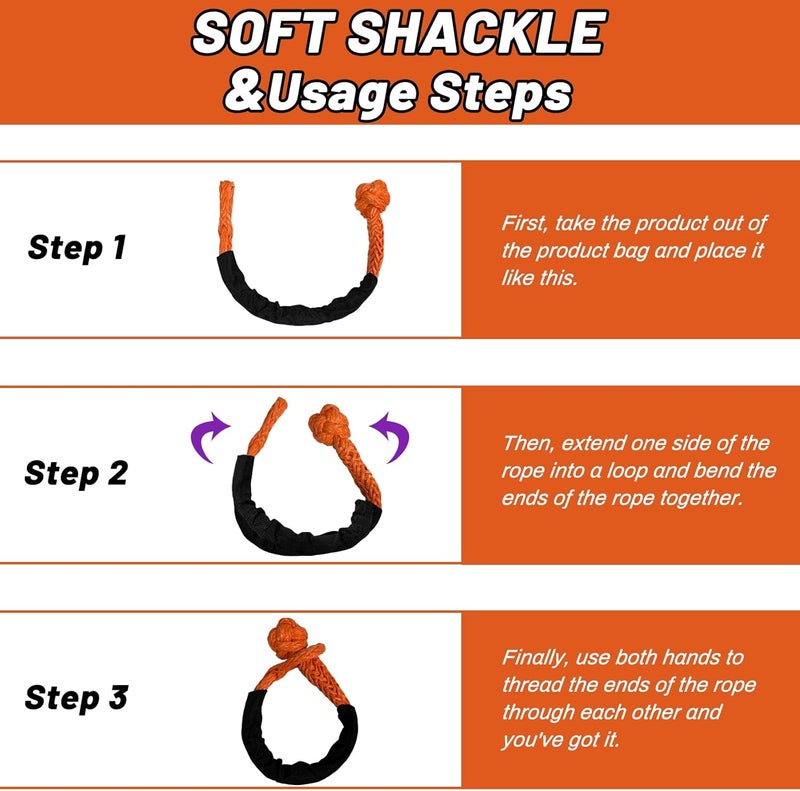 Perantlb Soft Shackle 1/2,3/8" X 22 Inch (50000/47000LBS) Breaking Strength,Synthetic Soft Shackle Rope with Sleeves for SUV,ATV,Truck&More (1/2x22ft Orange) - Image 5